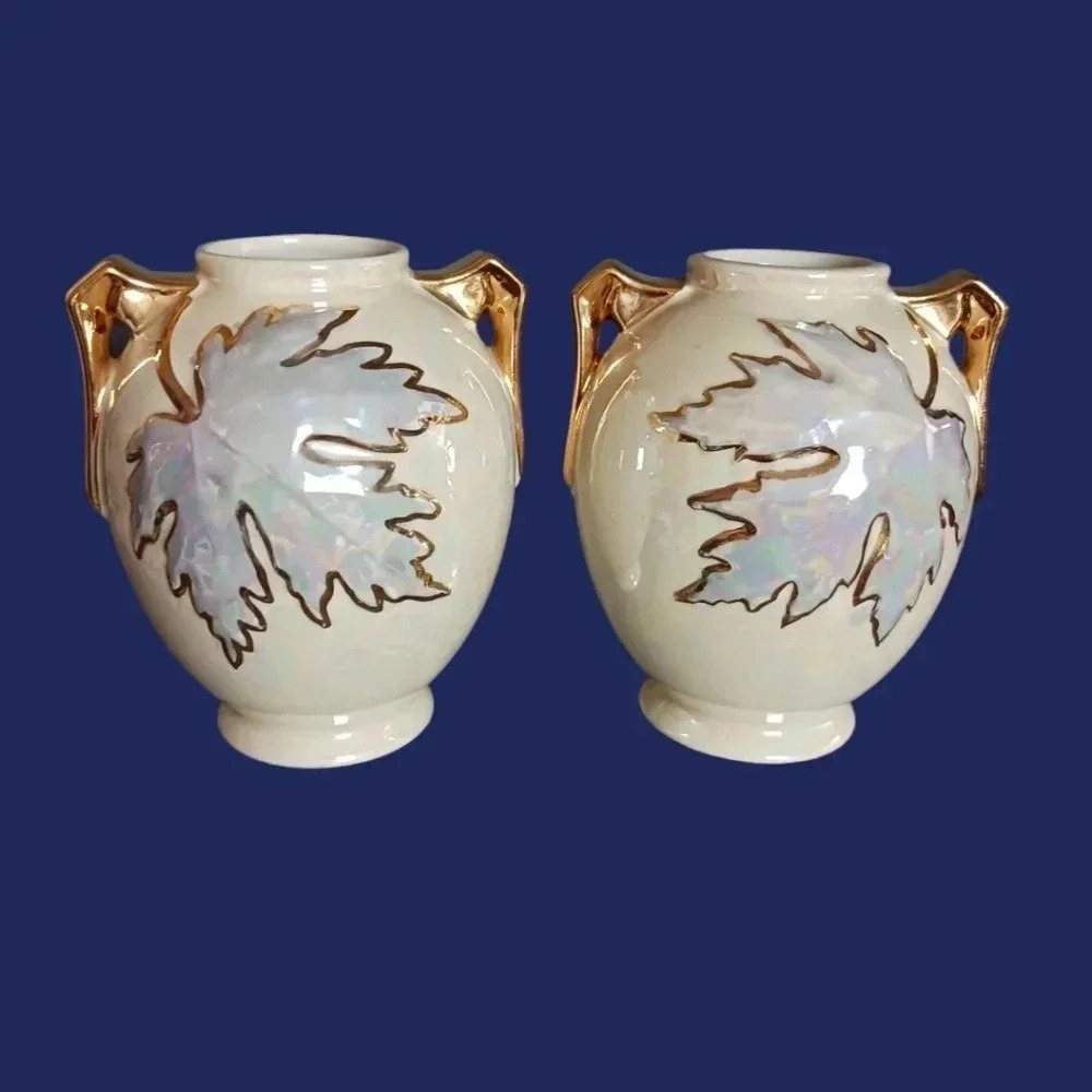 Maple leaf luster ware vases lot of 2